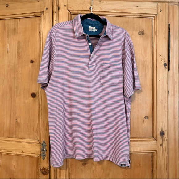Faherty Other - Faherty Men’s Organic Cotton Salmon and Blue Striped Polo Shirt Sz XL Like New